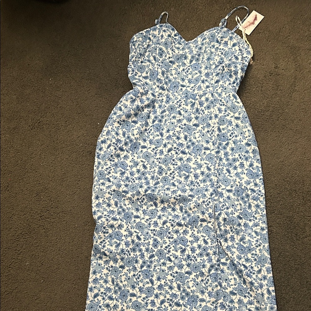 Jessica Simpson Blue Floral Spaghetti Strap Dress